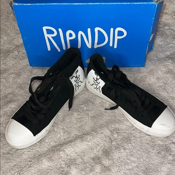 RIPNDIP Black and White High-Top Sneakers Size 6 - Picture 1 of 6